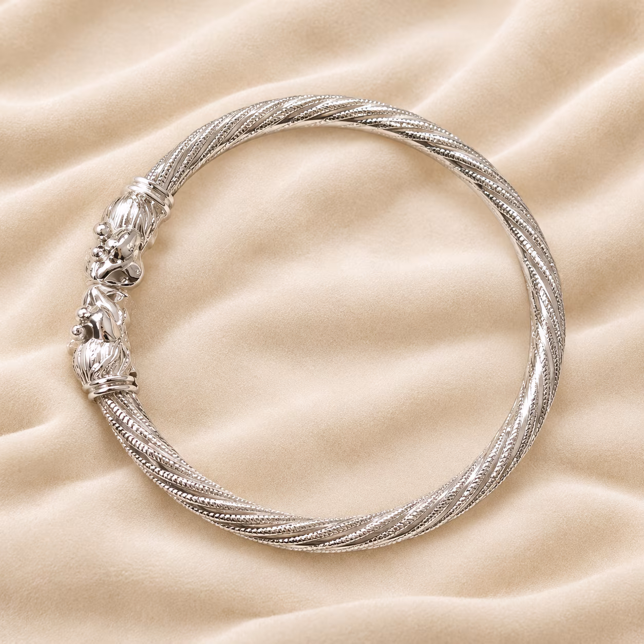 Ornate Silver Twisted Kada